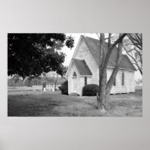 Little Country Church in Black and White Print