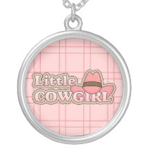 Little Cowgirl Pink Round Sterling Silver Necklace