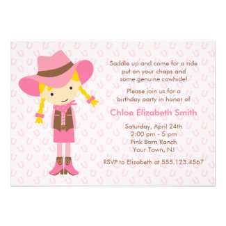 Little Cowgirl Western Birthday Party Personalized Invites