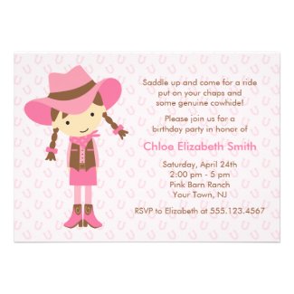 Little Cowgirl Western Birthday Party Custom Invites