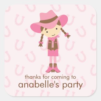 Little Cowgirl Western Birthday Party Square Sticker
