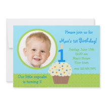 Little cupcake Boy Photo Birthday  Invitations