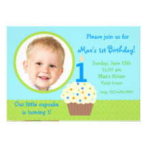 Little cupcake Boy Photo Birthday  Invitations