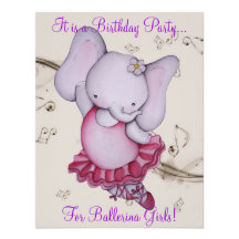 Little Dancing Ballerina Elephant Party Invites