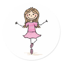 Little dancing girl round sticker