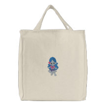 Little Flower Mermaid Blue Hair Girl Design Canvas Bags