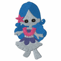 Little Flower Mermaid Blue Hair Girl Design Embroidered Shirt