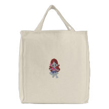 Little Flower Mermaid Brunette Hair Girl Design Embroidered Bags