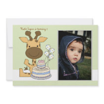 Little Giraffe Birthday Photo Invitation