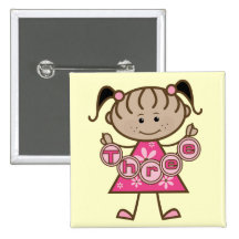 Little Girl 3rd Birthday Tshirts and Gifts Button