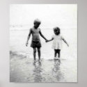 Little girl and boy holding hands small poster posters