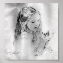 Little girl and butterfly posters