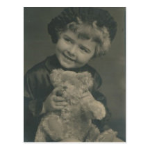 little girl and teddy bear post card