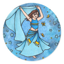 Little Girl Belly Dancer Blue Round Sticker