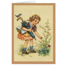 Little girl, bird and ladybird and occasion Card