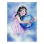 Little Girl Holding  Globe Earth Postcard