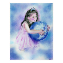 Little Girl Holding  Globe Earth Postcard