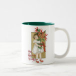 Little Girl Holding Poinsettia Vintage Christmas Mugs