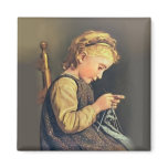 Little Girl Knitting Fridge Magnets