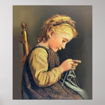 Little Girl Knitting Print