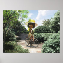 Little Girl on Footpath Riding a bike Posters