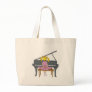 little girl playing piano tote bag