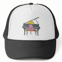 little girl playing piano trucker hats