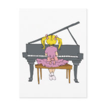 little girl playing piano post card