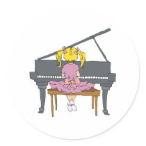 little girl playing piano round sticker
