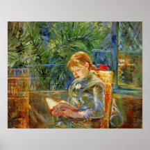 Little girl, reading by Berthe Morisot Posters
