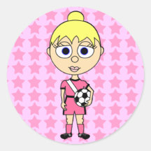 Little Girl Soccer Star Pink Blonde Hair Stickers