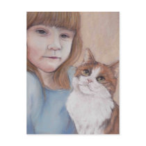 Little Girl with Calico Cat Postcard