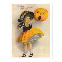 Little Girl with Pumpkin and Mask Postcards