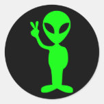 Little Green Man Round Stickers