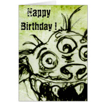 Little Green Monster Sketch Greeting Card