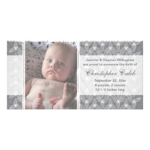 Little Leaf Birth Announcement  - Grey Photo Cards