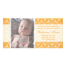 Little Leaf Birth Announcement  - Melon Custom Photo Card
