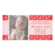 Little Leaf Birth Announcement  - Red Photo Card Template