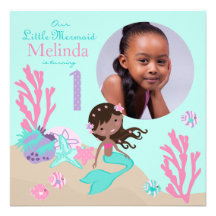 Little Mermaid Birthday Invitation Sq AA1