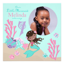 Little Mermaid Birthday Invitation Sq AA7