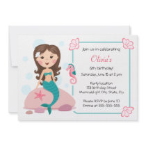 Little mermaid girl cute girly birthday invitation