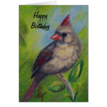 Little Miss Cardinal aceo Birthday Card