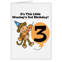 Little Monkey 3rd Birthday Tshirts and Gifts Card