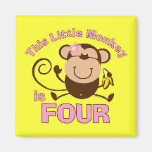 Little Monkey 4th Birthday Girl Fridge Magnets