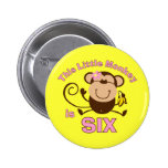 Little Monkey 6th Birthday Girl Button