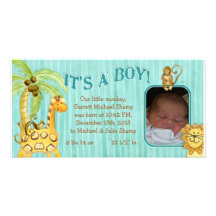 Little Monkey Boy Baby Birth Announcement Custom Photo Card