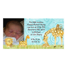 Little Monkey Boy Baby Birth Announcement Custom Photo Card