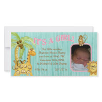 Little Monkey Girl Baby Birth Announcement Picture Card