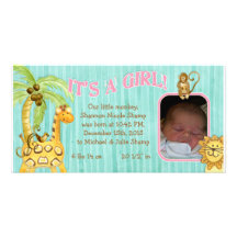 Little Monkey Girl Baby Birth Announcement Picture Card