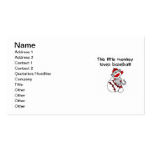 Little Monkey Loves Baseball  T-shirts and Gifts Business Card